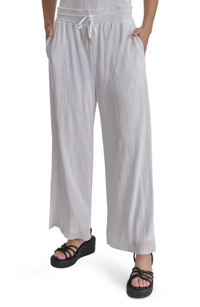 DKNY Pull-On Crop Wide Leg Plissé Pants at Nordstrom,