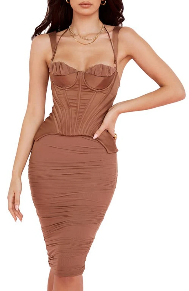 HOUSE OF CB Talya Satin Corset Midi Dress at Nordstrom,