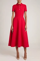 Valentino Garavani Collared Fit & Flare Wool Silk Midi Dress Rosso at Nordstrom, Us