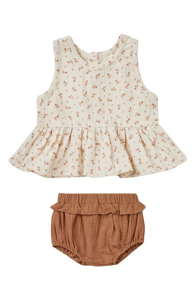 QUINCY MAE Organic Cotton Peplum Tank & Bloomers Clay-Ditsy at Nordstrom, M