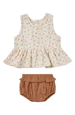 QUINCY MAE Organic Cotton Peplum Tank & Bloomers Clay-Ditsy at Nordstrom, M