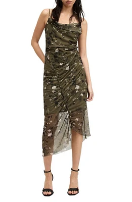 AllSaints Ulla Kora Floral Mesh Slipdress Khaki Green at Nordstrom, Us