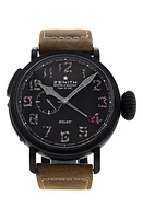 Watchfinder & Co. Zenith Preowned Pilot Leather Strap Watch in Steel/Black Pvd at Nordstrom