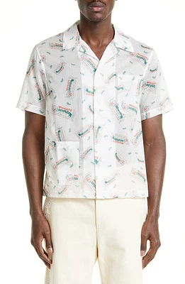 Bode Wiggley Short Sleeve Button-Up Camp Shirt White Multi at Nordstrom,