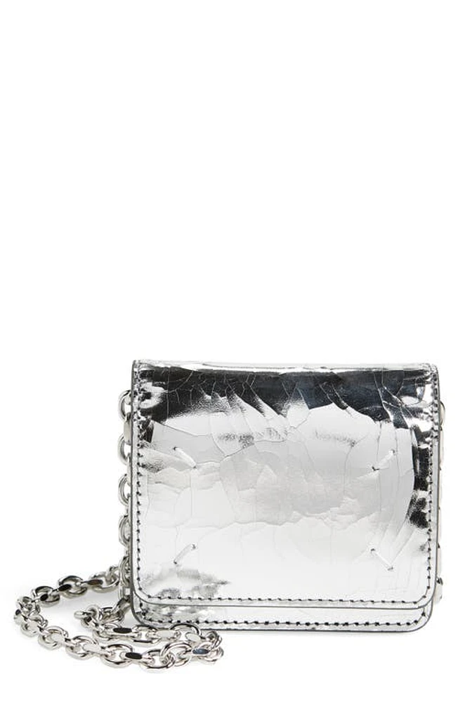 Maison Margiela Small Bianchetto Painted Leather Wallet on a Chain in Silver/Black at Nordstrom