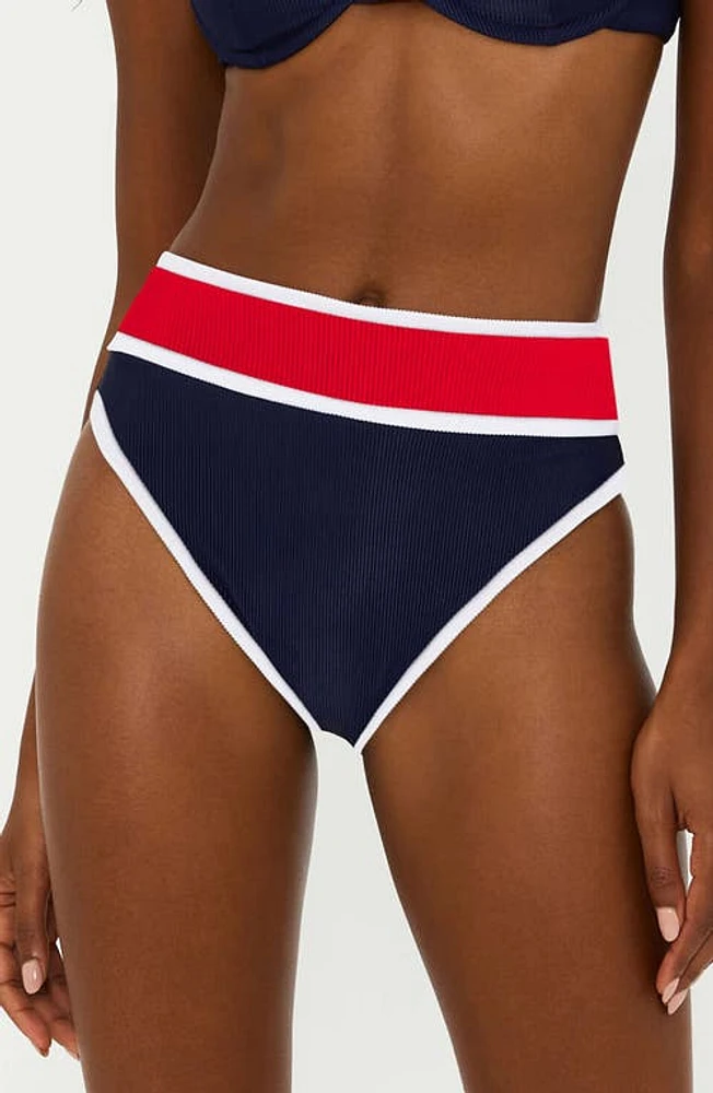 Beach Riot Carlotta Colorblock High Waist Bikini Bottoms Americana at Nordstrom,