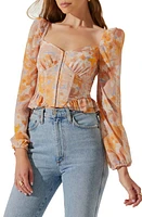 ASTR the Label Pridget Floral Long Sleeve Top in Orange Blue Floral at Nordstrom, Size X-Small