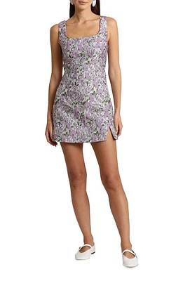 Avec Les Filles Floral Square Neck Sleeveless Minidress Ivory/Lilac at Nordstrom,