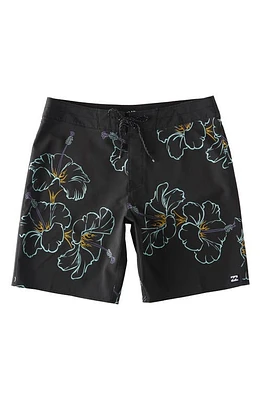 Billabong Kids' Sundays Pro Print Swim Trunks in Asphalt at Nordstrom, Size 30