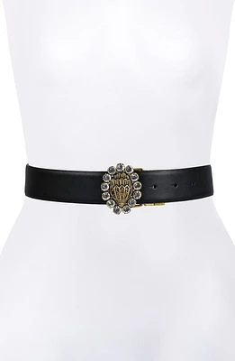 Kurt Geiger London Leather Belt with Crystal-Embellished Eagle Head Buckle Black Antique Bras at Nordstrom,