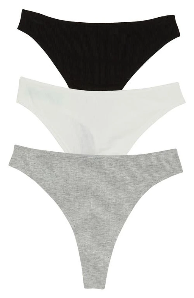 Honeydew Intimates Linds 3-Pack Thongs Black/ivory/heather Grey at Nordstrom,