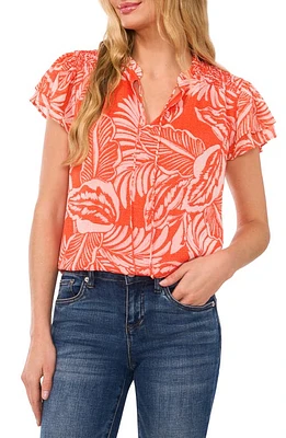 CeCe Palm Print Flutter Sleeve Top at Nordstrom,