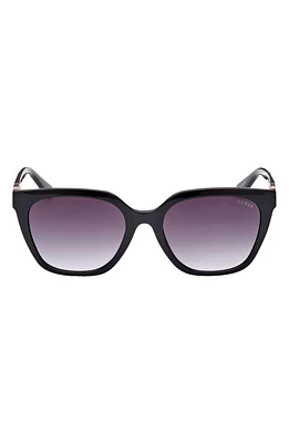 GUESS 55mm Gradient Square Sunglasses in Shiny Black /Gradient Smoke at Nordstrom