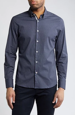 Stone Rose X-Print Stretch Button-Up Shirt Navy at Nordstrom,