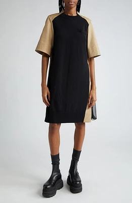 Sacai Cotton Gabardine & Sweater Knit Hybrid Dress X at Nordstrom,