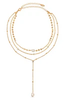 Ettika Forever Cultured Freshwater Pearl Layered Y-Necklace in Gold at Nordstrom