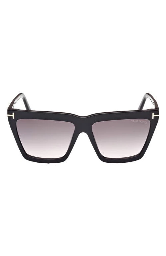 TOM FORD Eden 56mm Gradient Geometric Sunglasses in Shiny Black /Smoke Pink at Nordstrom