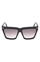 TOM FORD Eden 56mm Gradient Geometric Sunglasses in Shiny Black /Smoke Pink at Nordstrom