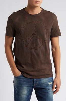 John Varvatos Ink Peace Sign Embroidered T-Shirt Mauvewood at Nordstrom,