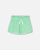 Deux Par Deux Little Girl's Crinkle Jersey Short Vichy Green at Nordstrom