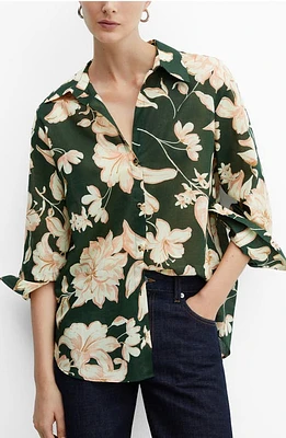 MANGO Red Floral Button-Up Shirt in Green at Nordstrom, Size 4