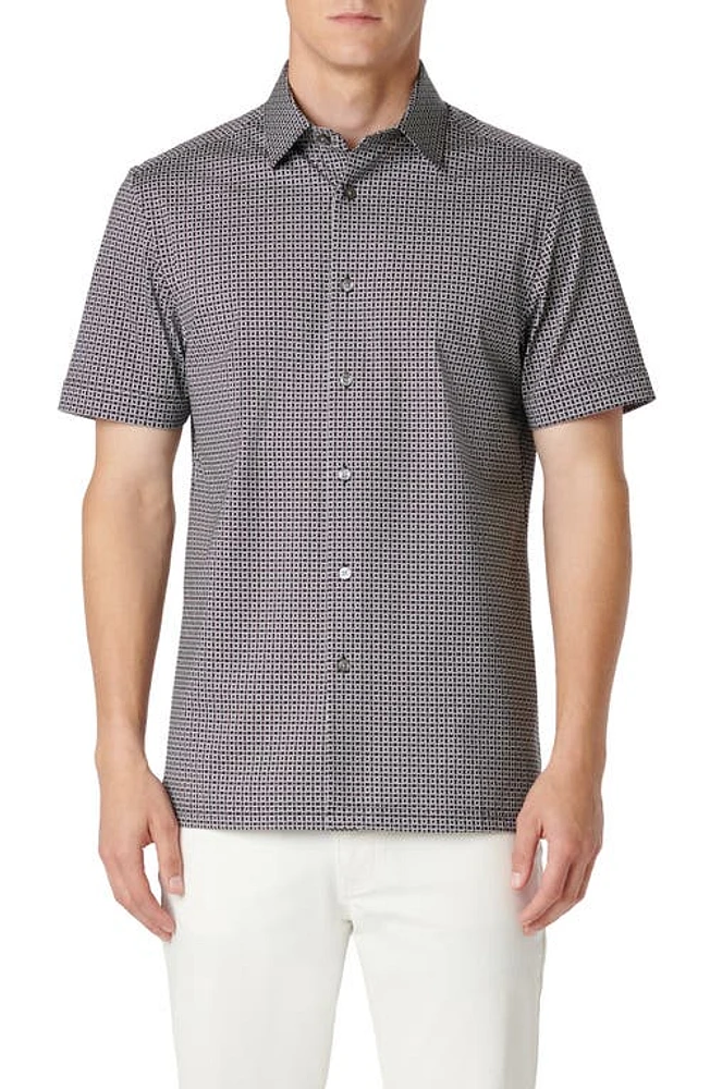 Bugatchi Milo OoohCotton Chain Link Print Short Sleeve Button-Up Shirt Black at Nordstrom,