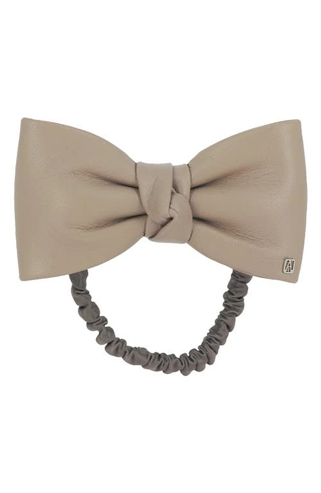 Alexandre de Paris Leather Bow Scrunchie in Beige at Nordstrom