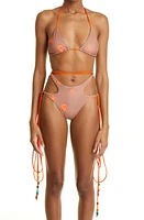 HOUSE OF AAMA Beaded Two-Piece Swimsuit Brown/Orange at Nordstrom,