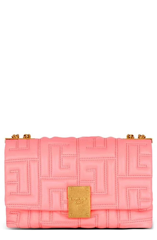 Balmain 1945 Soft Monogram Quilted Lambskin Leather Shoulder Bag in Pink at Nordstrom