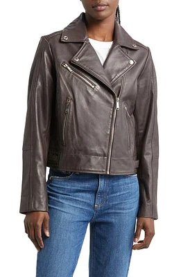 Sam Edelman Washed Leather Moto Jacket Brown at Nordstrom,