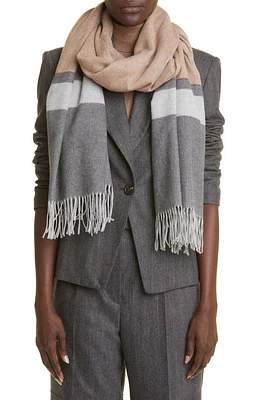 Brunello Cucinelli Colorblock Fringe Scarf in Beige /Grigio at Nordstrom