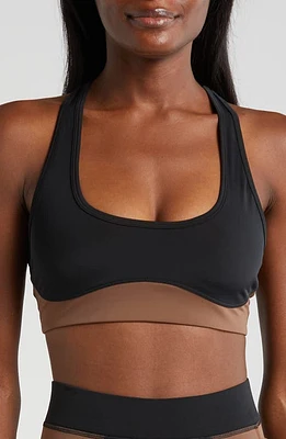 Daughter Lessons Heartbreaker Colorblock Stretch Nylon Sports Bra Black at Nordstrom,