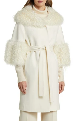 Fleurette Remy Mohair Blend Trim Belted Wool Coat Parchment at Nordstrom,