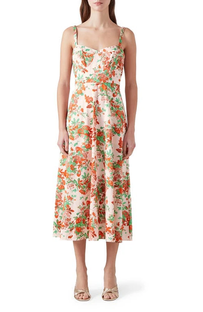 LK Bennett Floral Print Sleeveless Midi Dress Pink at Nordstrom, Us