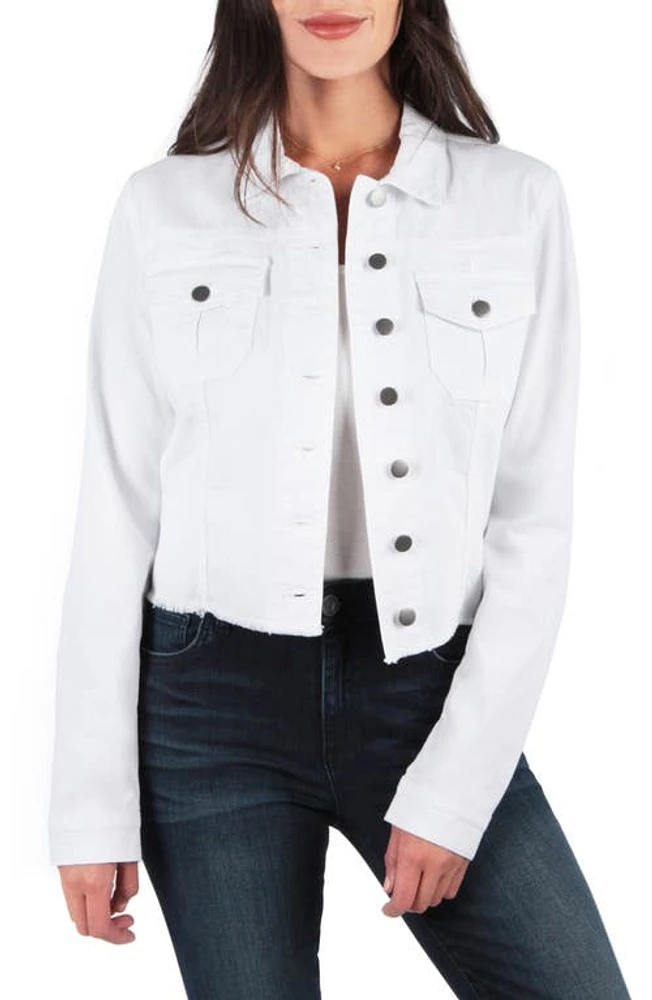 KUT from the Kloth Kara Frayed Denim Trucker Jacket Optic White at Nordstrom