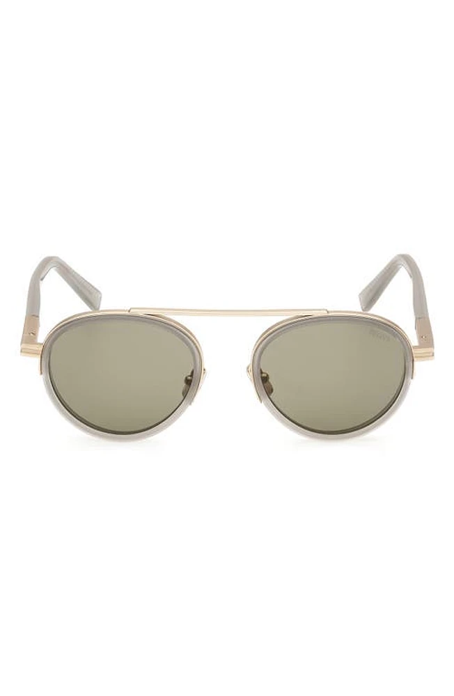 ZEGNA 51mm Round Sunglasses in Grey /Green at Nordstrom