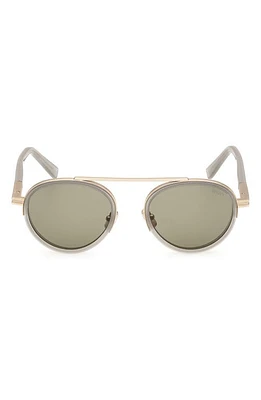 ZEGNA 51mm Round Sunglasses in Grey /Green at Nordstrom