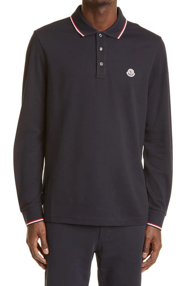 Moncler Maglia Long Sleeve Polo in Navy at Nordstrom, Size Small