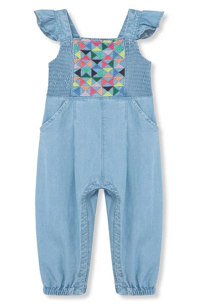 Peek Essentials Embroidered Flutter Sleeve Denim Jumpsuit Light at Nordstrom,