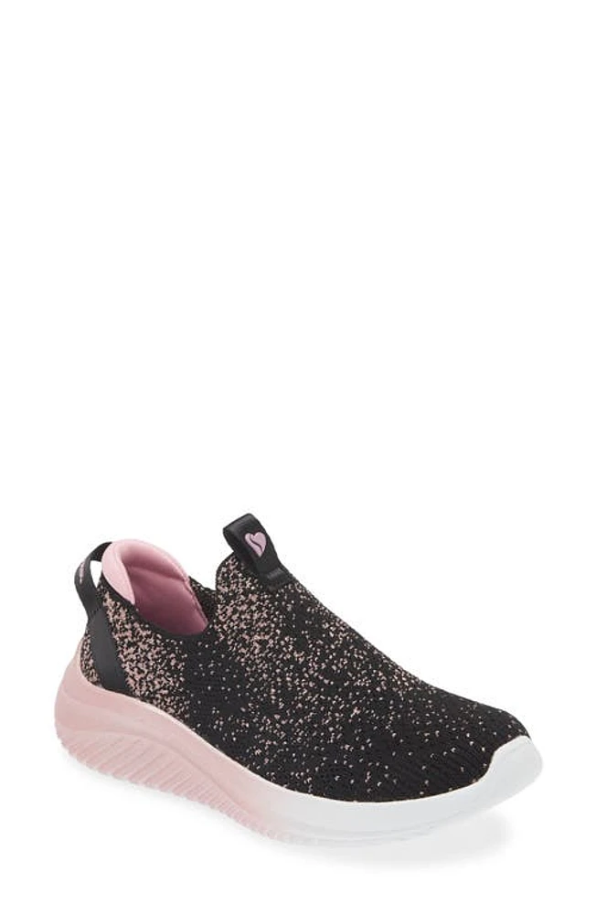 SKECHERS Kids' Ultra Flex 3.0 All Things Sparkle Slip-On Sneaker Black/Rose Gold at Nordstrom, M