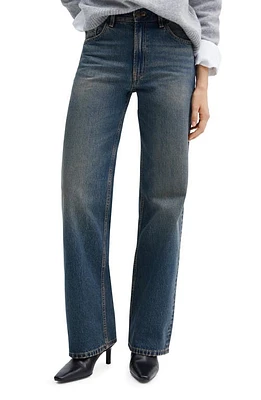 MANGO Mid Rise Straight Leg Jeans Dark Vintage Blue at Nordstrom,