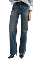 MANGO Mid Rise Straight Leg Jeans Dark Vintage Blue at Nordstrom,