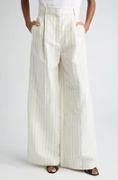 Max Mara Giuliva Pinstripe High Waist Linen & Cotton Wide Leg Trousers White Black at Nordstrom,