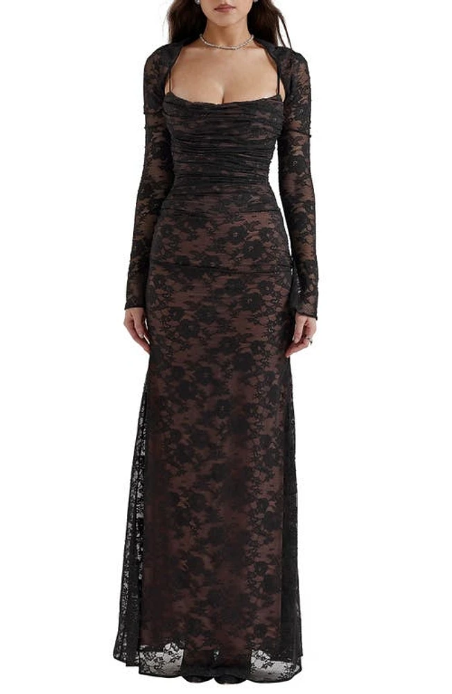 HOUSE OF CB Artemis Long Sleeve Lace Maxi Dress Black at Nordstrom,