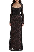 HOUSE OF CB Artemis Long Sleeve Lace Maxi Dress Black at Nordstrom,