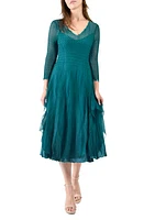 Komarov Tiered Charmeuse & Chiffon Dress Peacock Blue Ombre at Nordstrom,