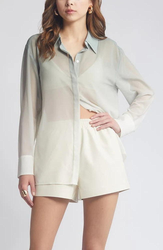 Open Edit Oversize Semisheer Button-Up Shirt at Nordstrom,