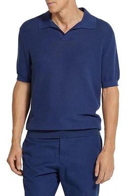 ZEGNA Premium Cotton Waffle Stitch Polo Sweater Blu Ciano at Nordstrom, Us