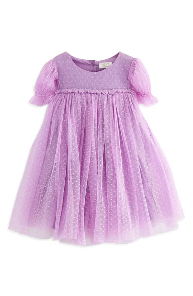 NEXT Kids' Dot Mesh Party Dress Purple at Nordstrom,