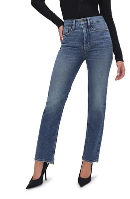 Good American Boy Step Hem High Waist Ankle Straight Leg Jeans Indigo604 at